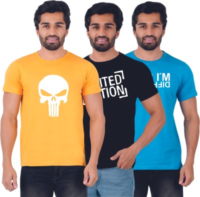 Ferocious Printed Men Round Neck Yellow, Black, Blue T-Shirt