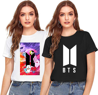 Renowned Typography Women Round Neck White, Black T-Shirt