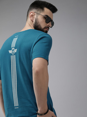 Roadster Solid Men Round Neck Blue T-Shirt