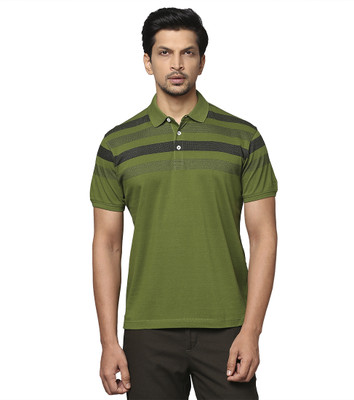 PARK AVENUE Striped Men Polo Neck Green T-Shirt