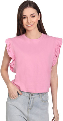 ikichic Printed, Typography Women Round Neck Pink T-Shirt
