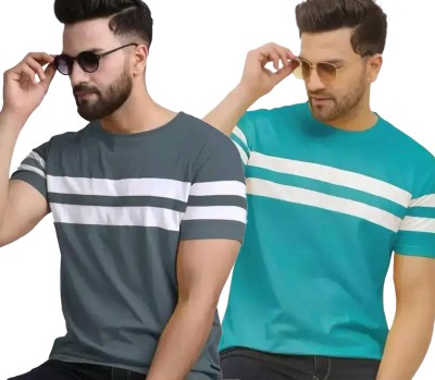 DIAZ Striped Men Round Neck Multicolor T-Shirt