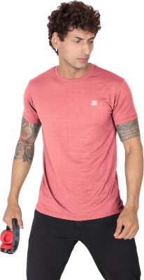 BIG BUTTON Solid Men Round Neck Pink T-Shirt