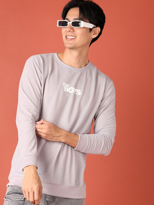 V-MART Printed Men Round Neck Grey T-Shirt