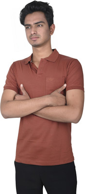 brothers collection Solid Men Polo Neck Maroon T-Shirt