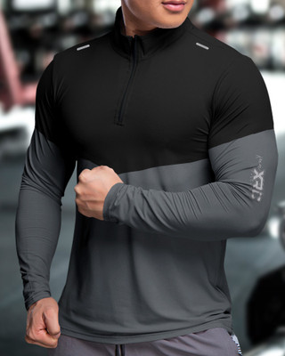 EyeBogler Colorblock Men High Neck Black, Grey T-Shirt