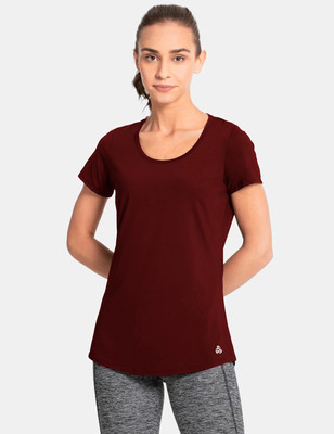 JOCKEY Solid Women Round Neck Maroon T-Shirt