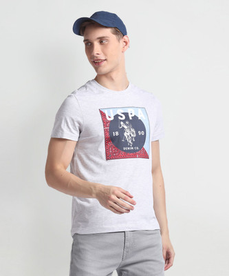 U.S. POLO ASSN. Printed Men Round Neck Grey T-Shirt