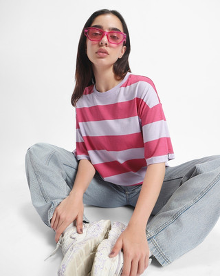 BEWAKOOF Striped Women Round Neck Multicolor T-Shirt