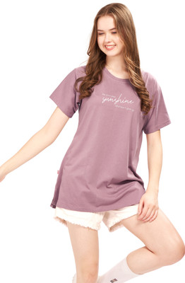 WEET Typography Women Round Neck Pink T-Shirt