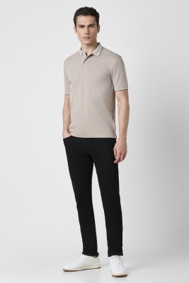 PETER ENGLAND Solid Men Polo Neck Beige T-Shirt