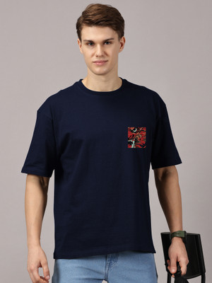 Leon Printed Men Round Neck Dark Blue T-Shirt