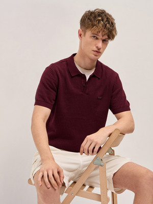 THE BEAR HOUSE Solid Men Polo Neck Maroon T-Shirt