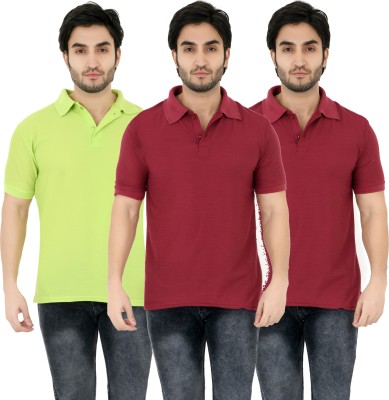 YUALIN CREATION Solid Men Polo Neck Maroon, Light Green T-Shirt