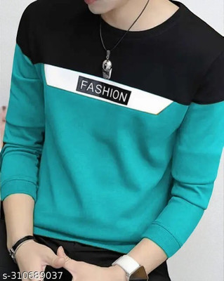 Autna Colorblock Men Round Neck Green T-Shirt