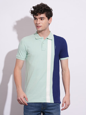 BEING HUMAN Colorblock Men Polo Neck Green T-Shirt