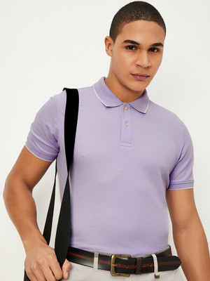 MAX Solid Men Polo Neck Purple T-Shirt