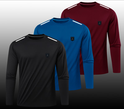 AVOLT Solid Men Round Neck Black, Blue, Maroon T-Shirt