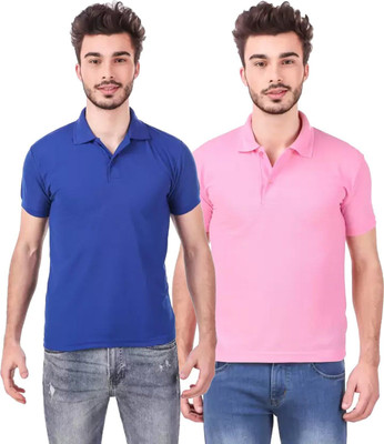 YUALIN CREATION Solid Men Polo Neck Multicolor T-Shirt