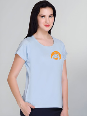 SZN Graphic Print Women Round Neck Light Blue T-Shirt