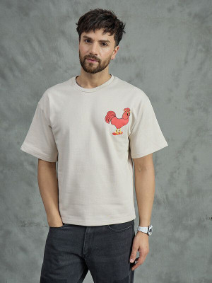 FUGAZEE Printed Men Round Neck Beige T-Shirt
