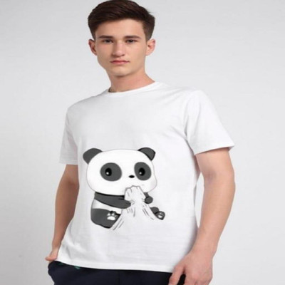 SAHAL FASHION Printed Men Round Neck White T-Shirt