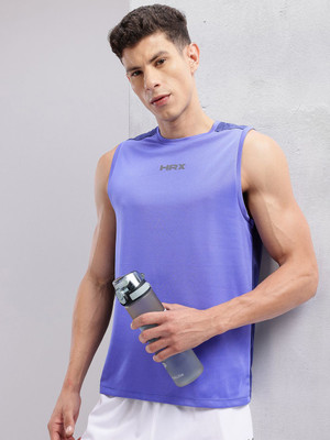 HRX by Hrithik Roshan Solid Men Round Neck Purple T-Shirt