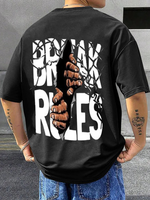 TripBroz Printed, Self Design Men Round Neck Black T-Shirt