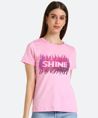 Glitzees by Glitzkart Printed, Typography Women Round Neck Pink T-Shirt