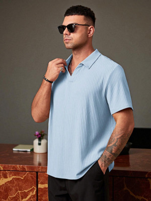 VALWICK Self Design Men Polo Neck Beige T-Shirt