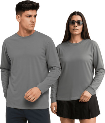 Twinny Zone Solid Couple Round Neck Grey T-Shirt