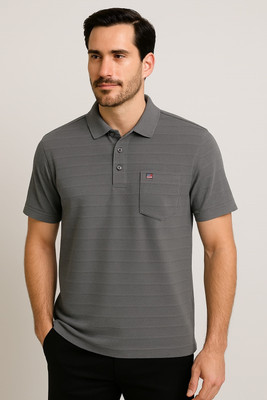 SAND PIPER Self Design Men Polo Neck Grey T-Shirt