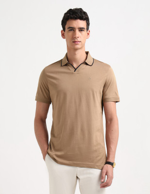 ARROW Solid Men Polo Neck Brown T-Shirt