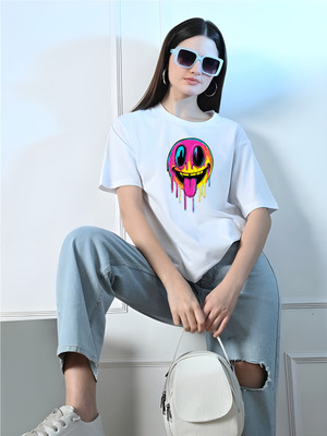 Kaido Graphic Print Women Round Neck White T-Shirt