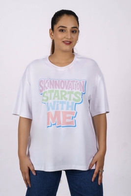 Bandar Baant Graphic Print Women Round Neck White T-Shirt