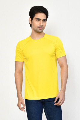 RAPL BHARAT Solid Men Round Neck Yellow T-Shirt