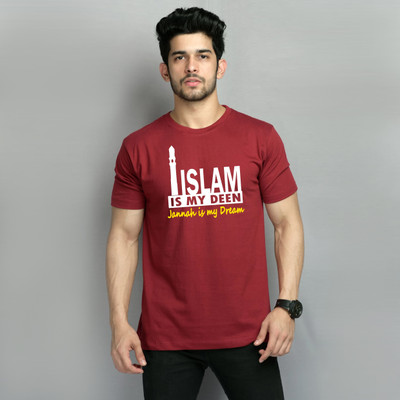 THINKTOFIND Printed, Typography Men Round Neck Maroon T-Shirt