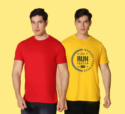 WOOSTRO Printed, Solid Men Round Neck Multicolor T-Shirt