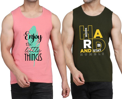 WOOSTRO Printed Men Scoop Neck Pink, Dark Green T-Shirt