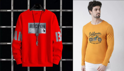 MUUNKEY Printed Men Round Neck Yellow, Red T-Shirt