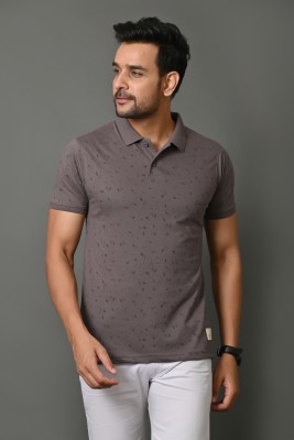 Arbour Printed Men Polo Neck Grey T-Shirt