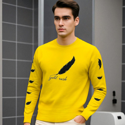 FASHIUM Printed Men Round Neck Yellow T-Shirt