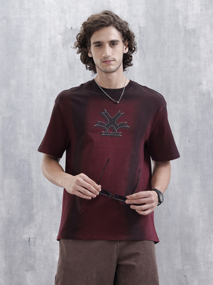 WROGN Solid Men Crew Neck Maroon T-Shirt