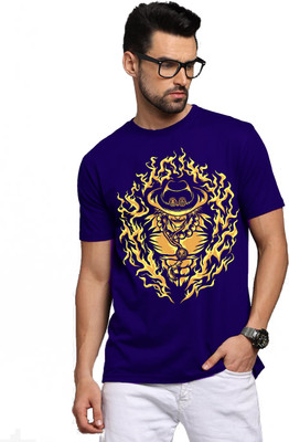 BROTEES Printed, Typography Men Round Neck Blue T-Shirt