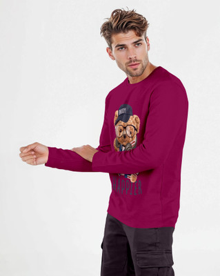 Triptee Printed Men Round Neck Maroon T-Shirt