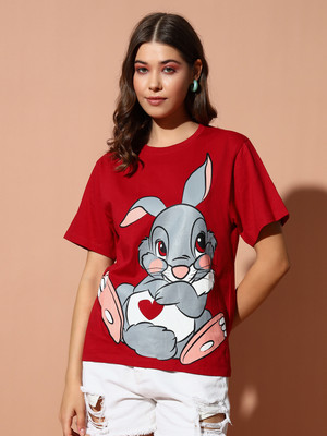THE DRY STATE Printed Women Round Neck Red T-Shirt