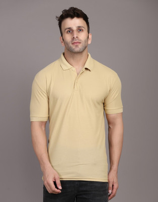 Moordale Fab Solid Men Polo Neck Beige T-Shirt