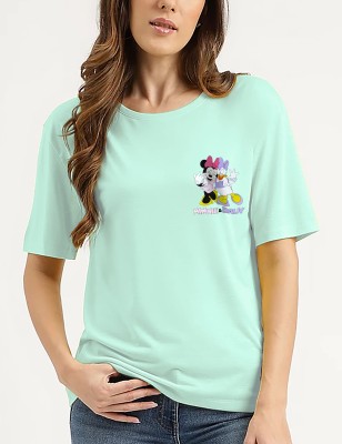 FLOREOS Cartoon Women Round Neck Light Green T-Shirt