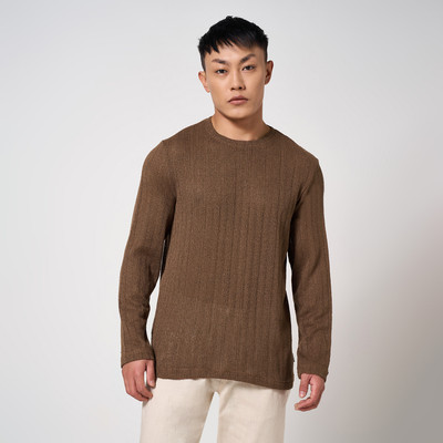 7 Alt by Pantaloons Solid Men Round Neck Brown T-Shirt