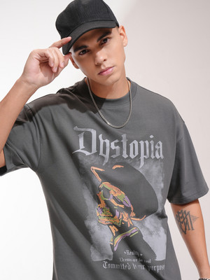 HIGHLANDER Printed Men Round Neck Grey T-Shirt